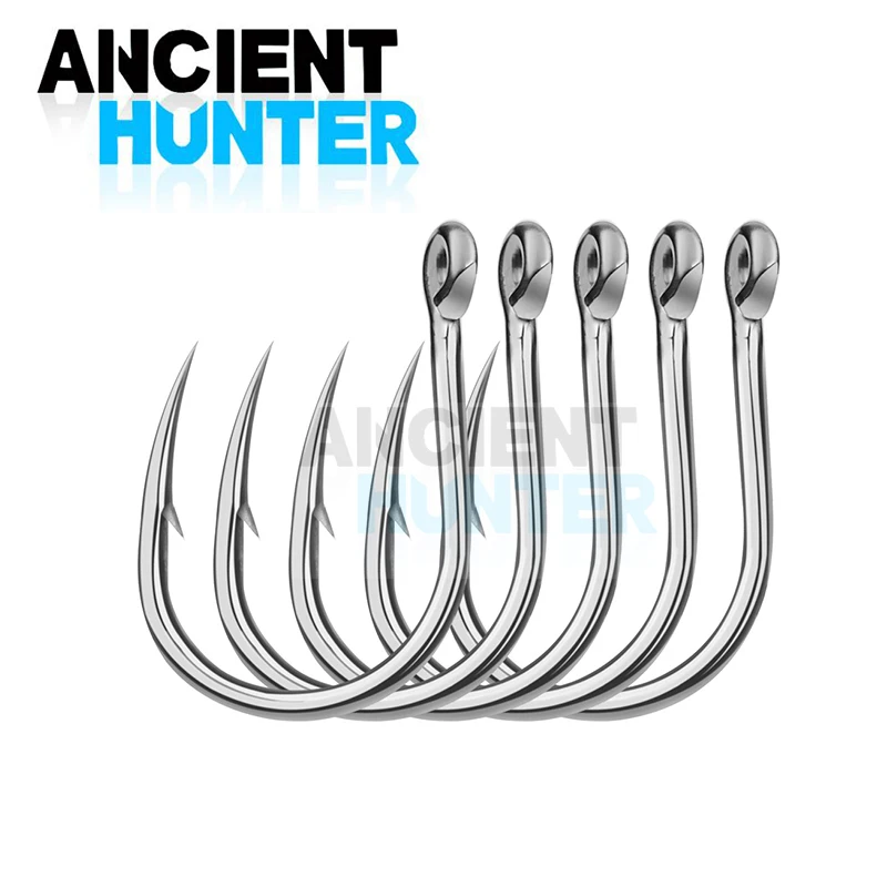 Ancient Hunter Stainless Steel Saltwater Fishing Hooks 20pcs Jigging Hooks 1/0 3/0 5/0 7/0 9/0 11/0 13/0 Single Jig Hook