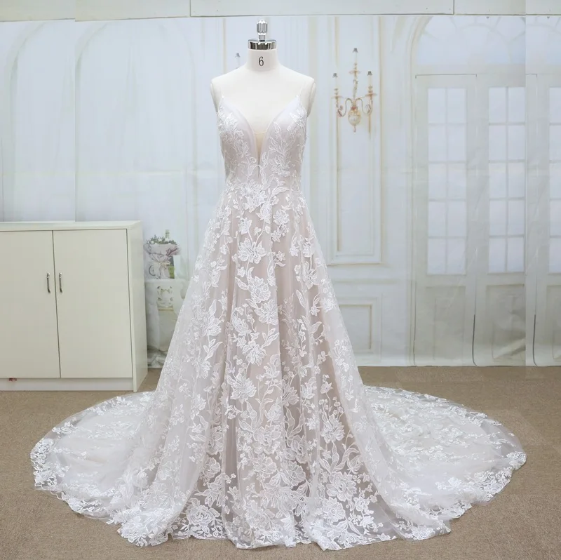 manufacturer Illusion beautiful french over lace with nude lining under wedding dress