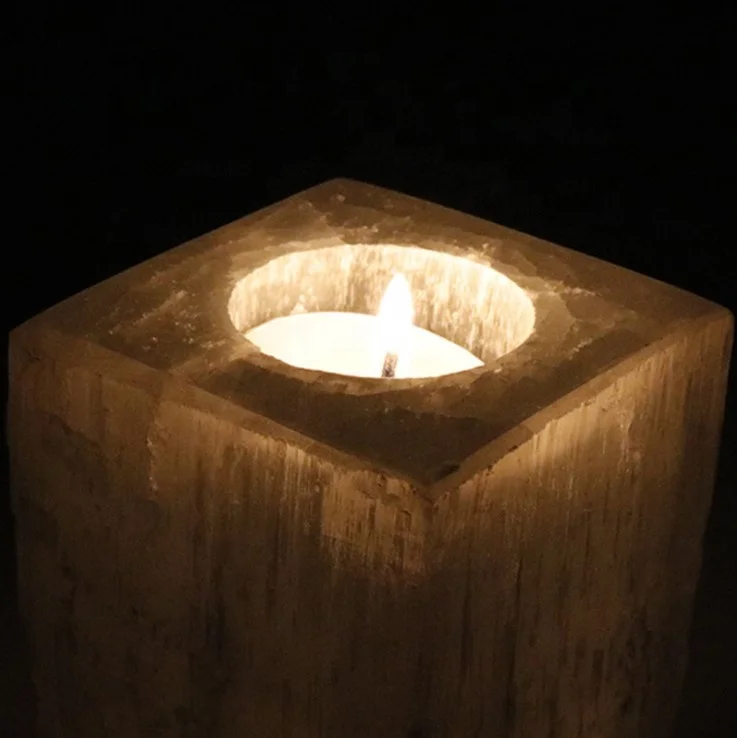 Wholesale Natural Carved Selenite Crystal Lamp Selenite Crystal Candle Holder