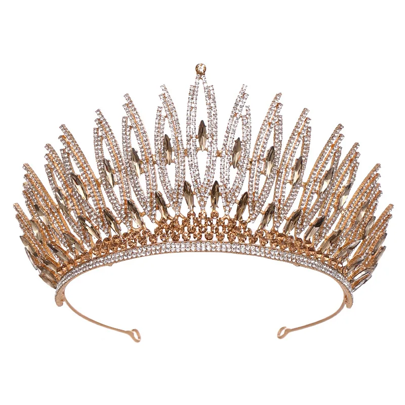 Wholesale Luxury Headpiece Diadem Queen Princess Gold Silver Color Adult Wedding Bride Tiaras And Crowns Zircon