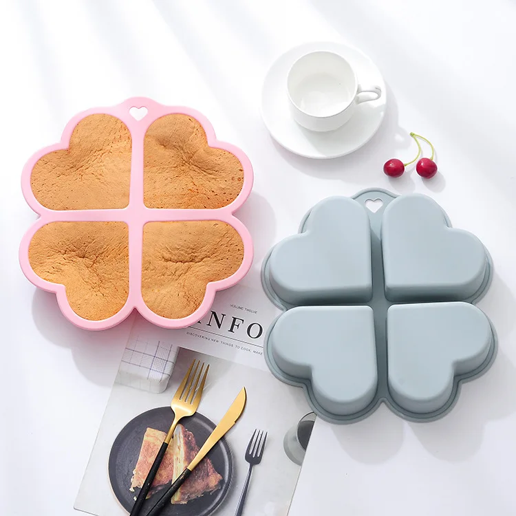 4 Cavities DIY OEM Customized Big Love Loaf Pan 3D Large Shape Pancake Baking Cake Tray Mould Silicone Heart Mold