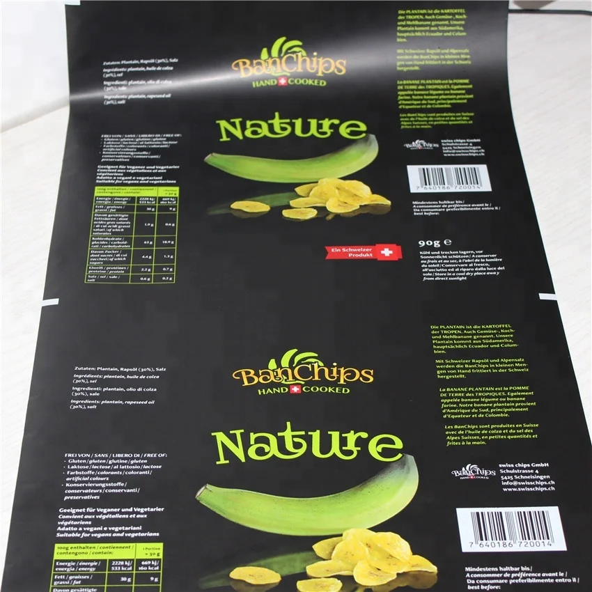 Customize Laminated Bopp/Aluminum/Pe Packaging Bags Printed Food Grade Plastic Packing Film Rolls For Banan Chips packaging