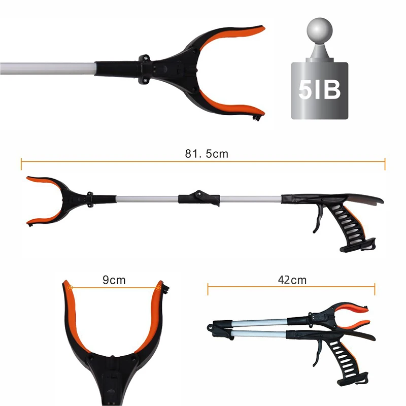 Foldable Claw Grabber with Strong Grip Magnetic Tip Shoehorn Reaching Tool for Trash Pick Up