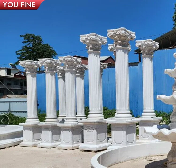 Outdoor Beige Natural Marble Column Solid Pillar