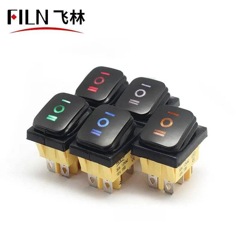 KCD4 ON OFF ON 6Pin IP67 Red Green Blue Yellow White 30A 12VAC Waterproof Rocker Switch with LED (1600128190628)