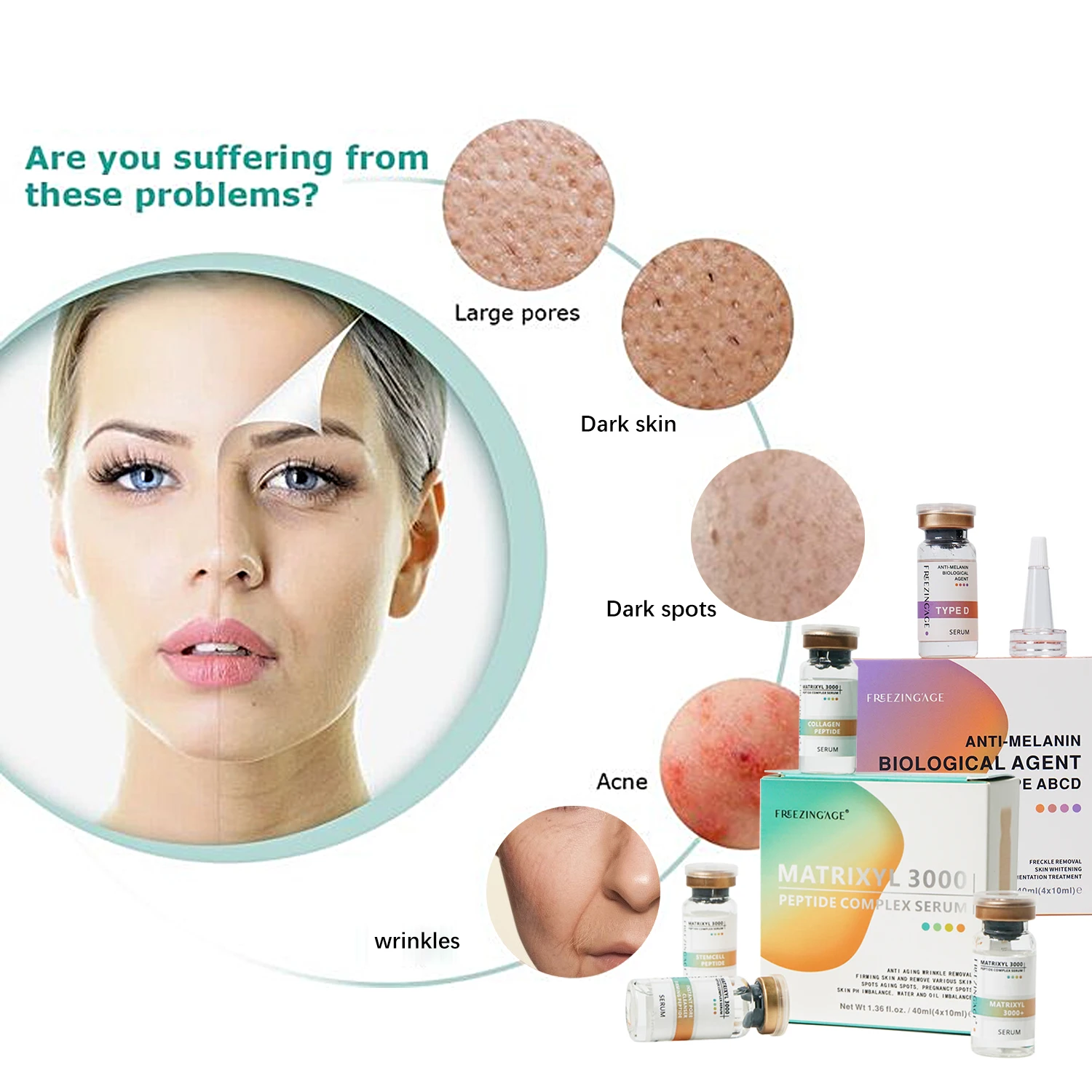 Factory sale vitamin c collagen glass ampoule for face Anti aging Brightening skin care  serum