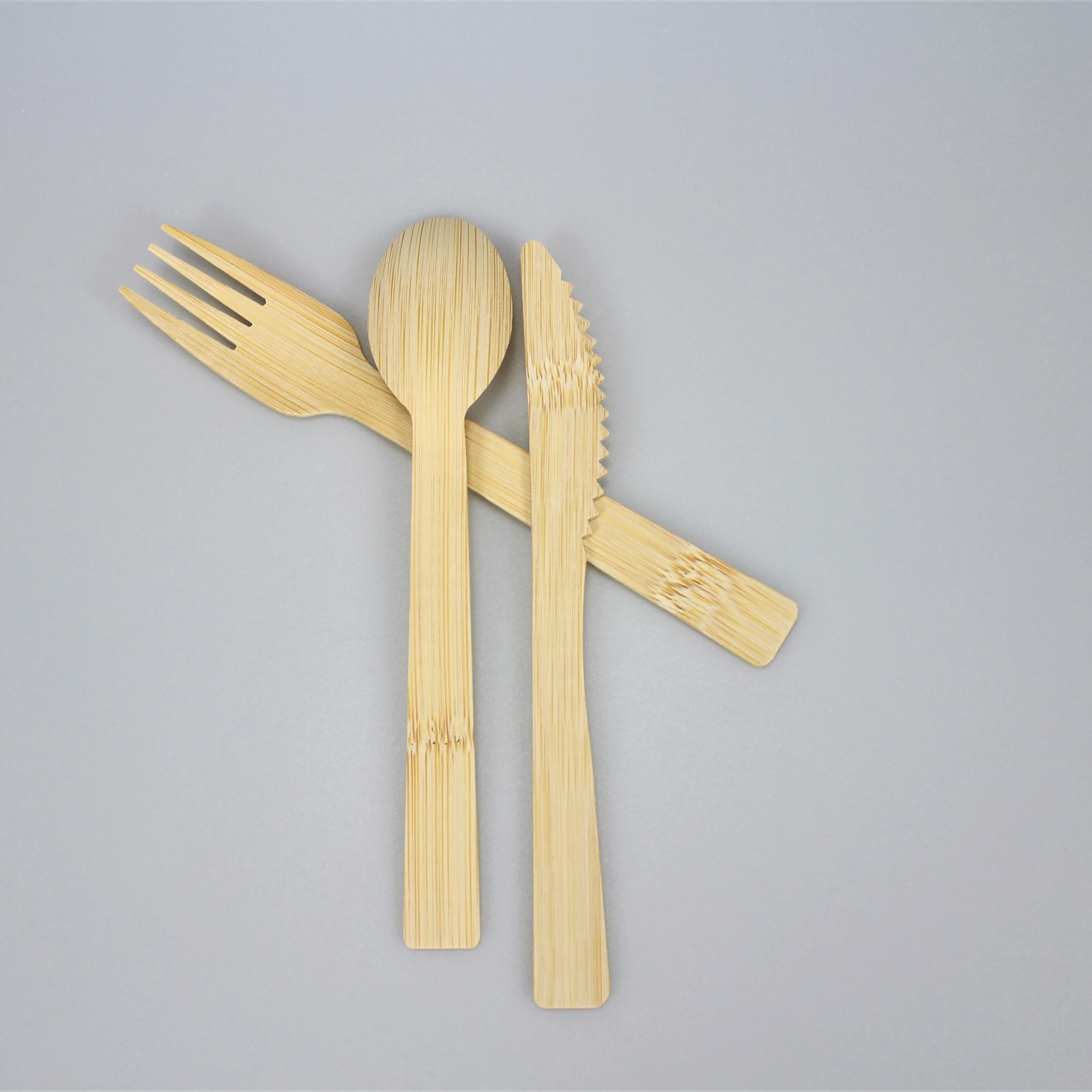 
Amazon Best Seller Bamboo Fork Knife Wholesale Custom LOGO Disposable Bamboo Kitchen Spoon Knife Set Fork Cutlery Flatware 