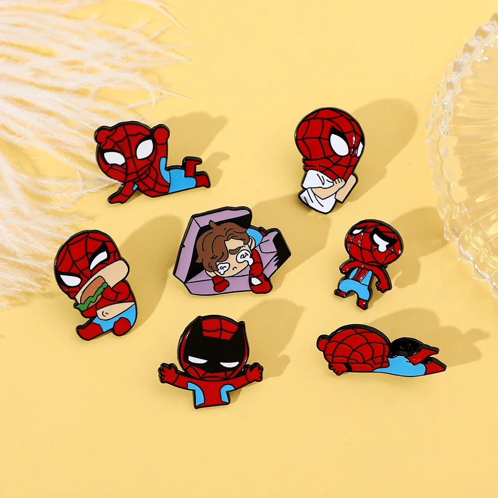 Hot Cartoon Anime Cool Marvel Bat Spider Man Brooch Decoration Clothes Hat Bag Metal Pins Commemorative Badges Promotional Gifts