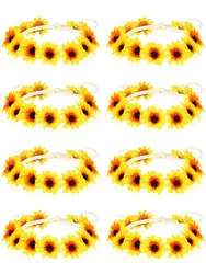 Sunflower Crown Hair Wreath Daisy Flower Headbands Hippie Headbands Adjustable Floral Bridal Headpiece for Hippie Party Wedding