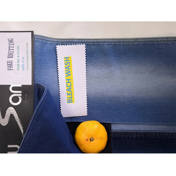 
72%Cotton 26%Poly 2%Spandex Selvedge Knitted Knitted Denim Fabric 