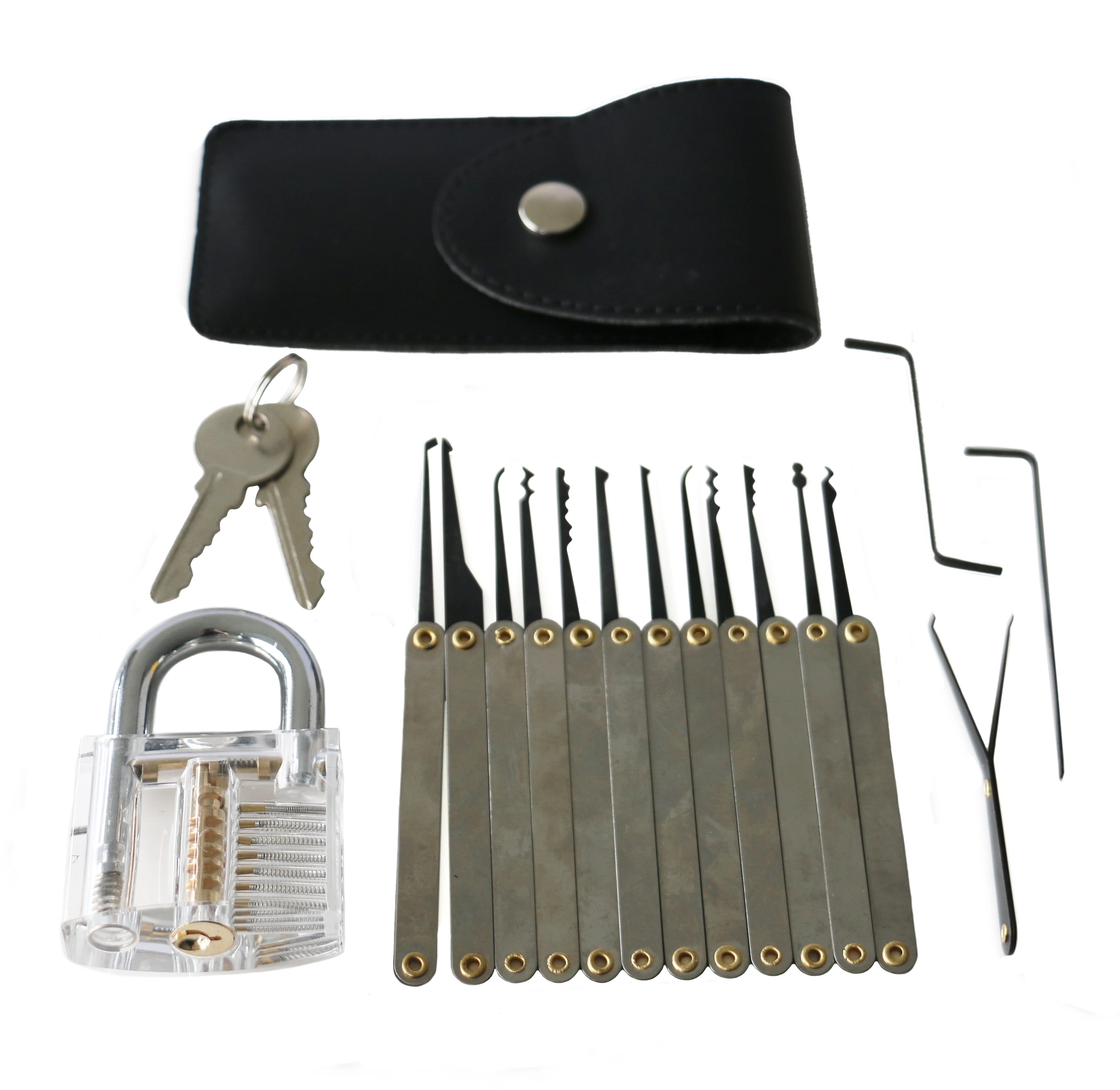 Practice Stainless Steel Locksmith Lockpick Tools Set with Padlock 15pcs