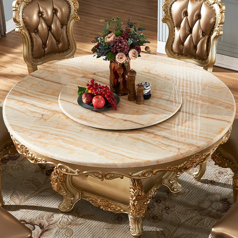New european classic style dining room sets marble top wood dining table sets with 8 chairs No reviews yet