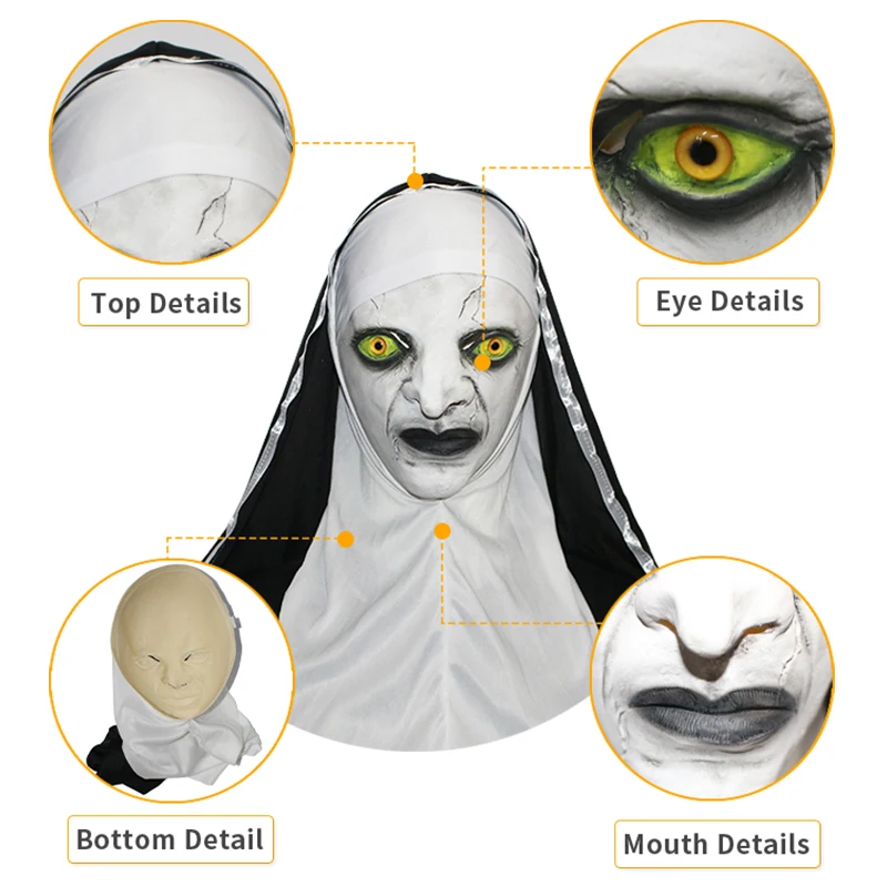 Wholesale Halloween Adult Ghost Face Mask Party Demon Screaming Green Eyes Nun Mask Fancy Dress Costume