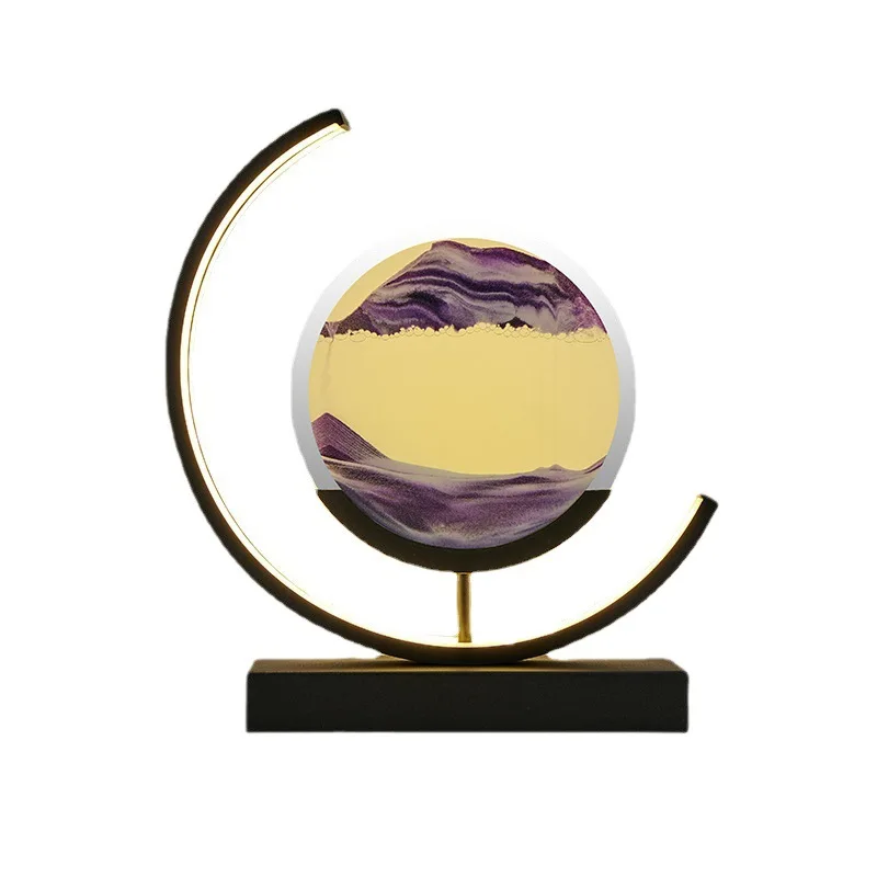 3D Dynamic Moon Shape Circular LED Quicksand Light Living Room Office Desktop Pendant Table Lamp