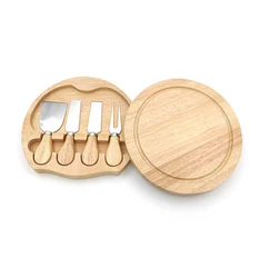 Hot Selling Medium Size Round Wood Cheese Cutting Board Set with 4 Pcs Cutlery,Chopper,Fork,Spreader,Cheese Tools Set