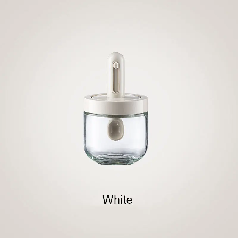 Home kitchen plastic glass integrated spoon cover telescopic spice salt condiment seasoning storage bottle jar