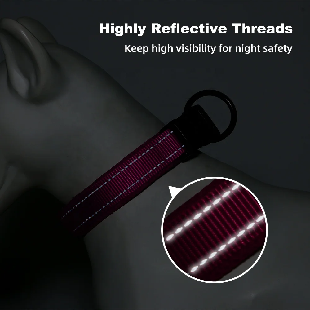 100% Pure Nylon Reflective Adjustable Pet Neck Collar Lead Heavy Duty O-Ring Style Pet Dog Collar With Comfortable Mesh Padding