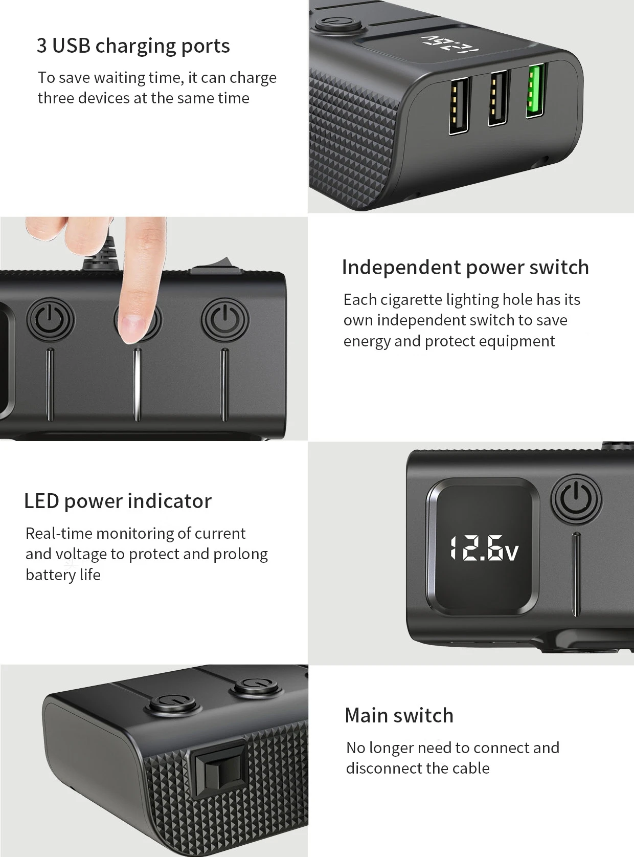 Fast 3 USB Car Charger Adapter QC PD 3A Car Cigarette Lighter Adapter 12V 120W 3 Socket Car Cigarette Lighter Splitter Charger