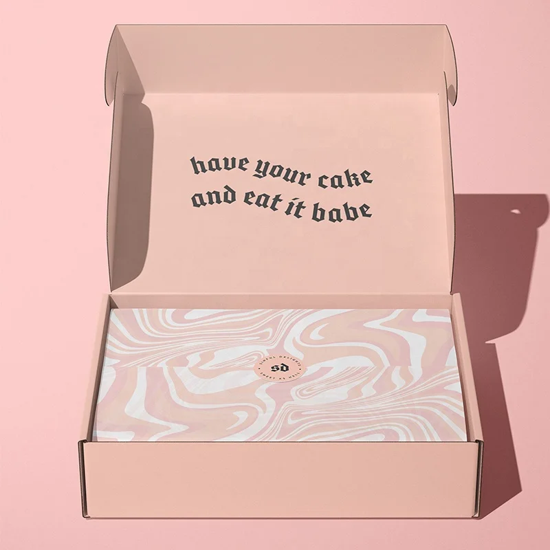 Fancy Printing Custom Logo Skincare A4 Tissue Paperboard Paper Packing Boxes Gift Corrugated Pink Moving Mailer Box For Shipping