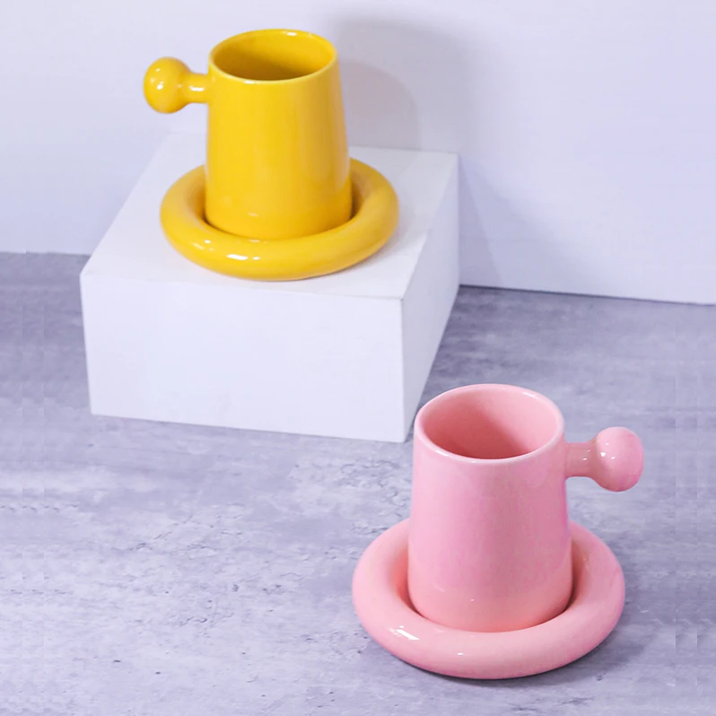 Colourful Glaze Cute 420 ml  Cup Ceramic Gift Set Ceramic Coffee Mug With Sauce