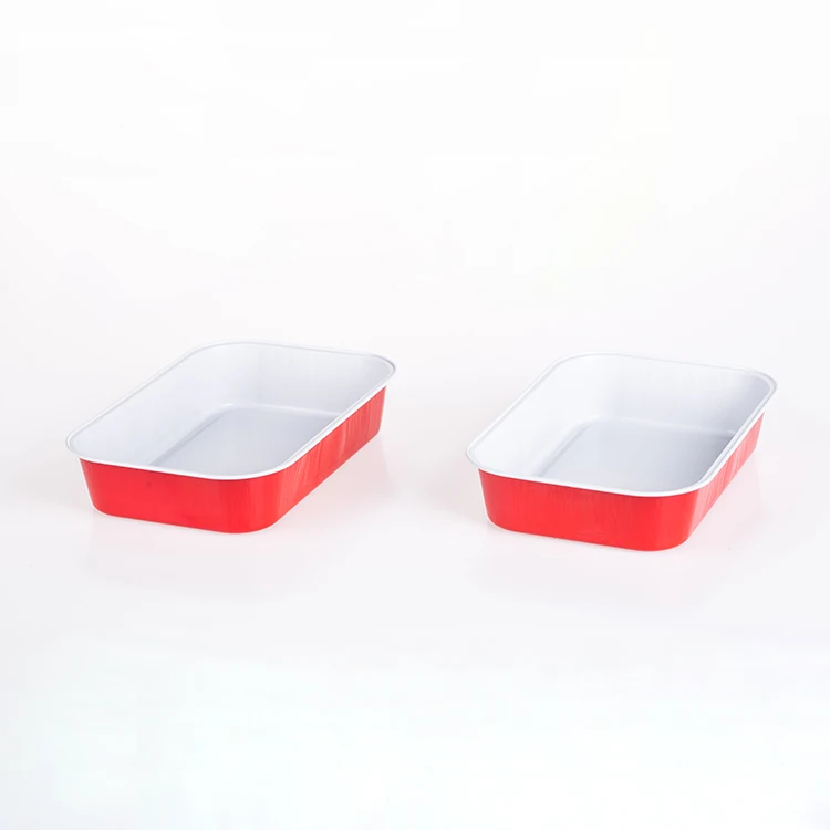 Lightweight food grade red color disposable aluminum foil meal tray takeaway food packing pan 1000ml airline catering food box