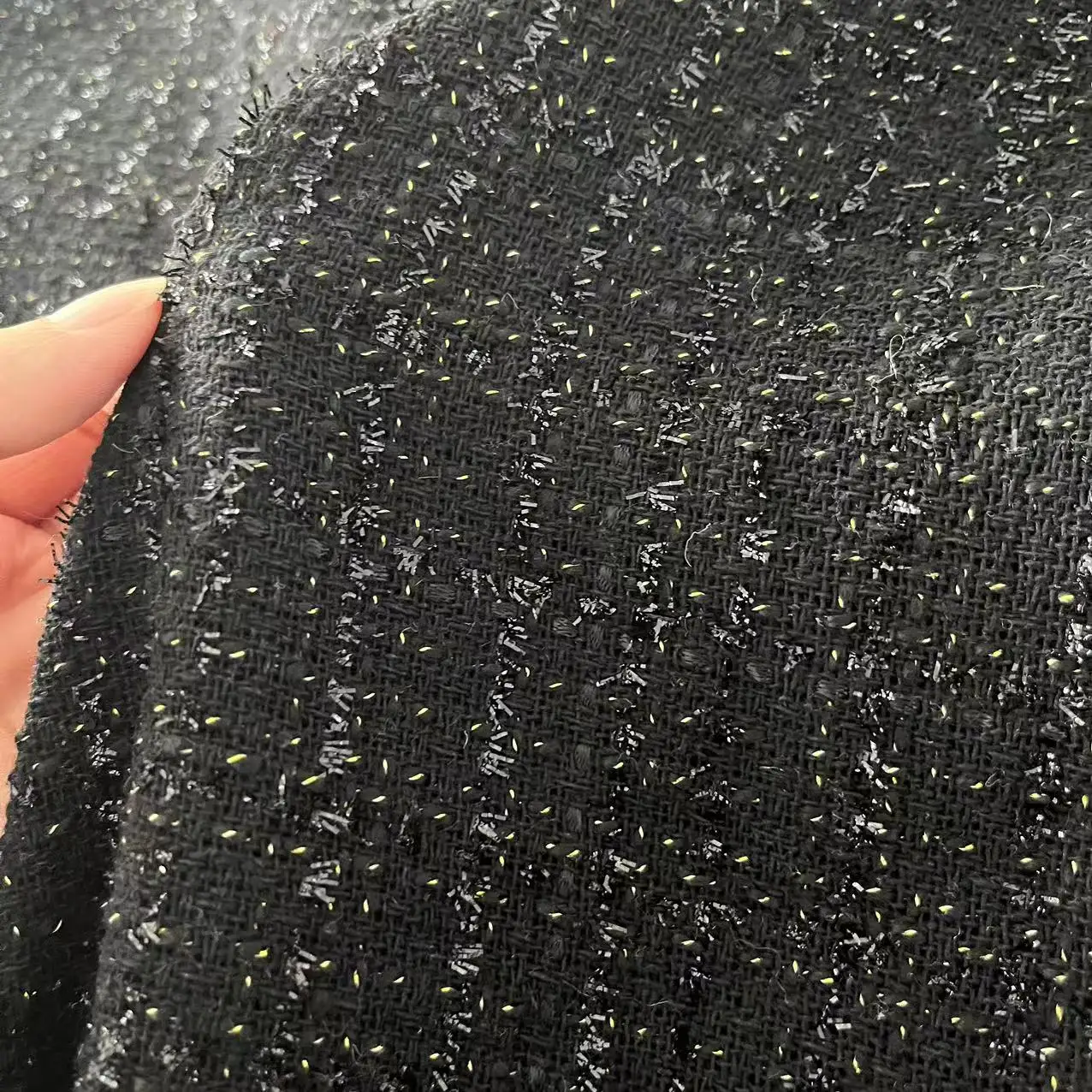 Top Hot Selling Fancy Tweed Jacket Black White Plaid Fabric Stock for Women Tweed Blazer