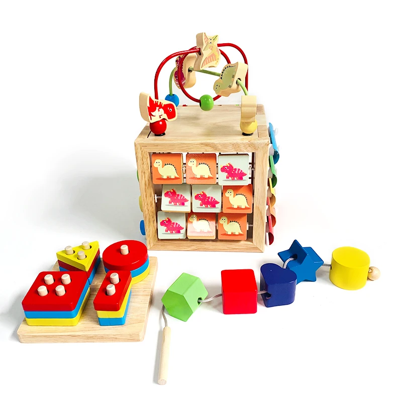 Montessori Wooden Toys Baby Activity Cube 8 in 1 Toys Set  busy box kids Intelligence wooden box for baby