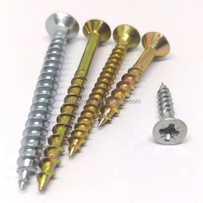 Zinc Plated Screw M5x40 Chipboard Screw Csk Counstersunk Head Pozi Drive Self Tapping Screw with Nibs Factory Price Yellow