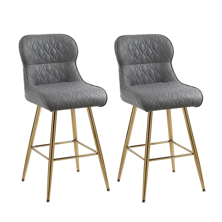 Luxury Nordic Home Furniture Metal Frame Fabric Soft Cushion Luxury High Chair Bar Stool With Back Footrest