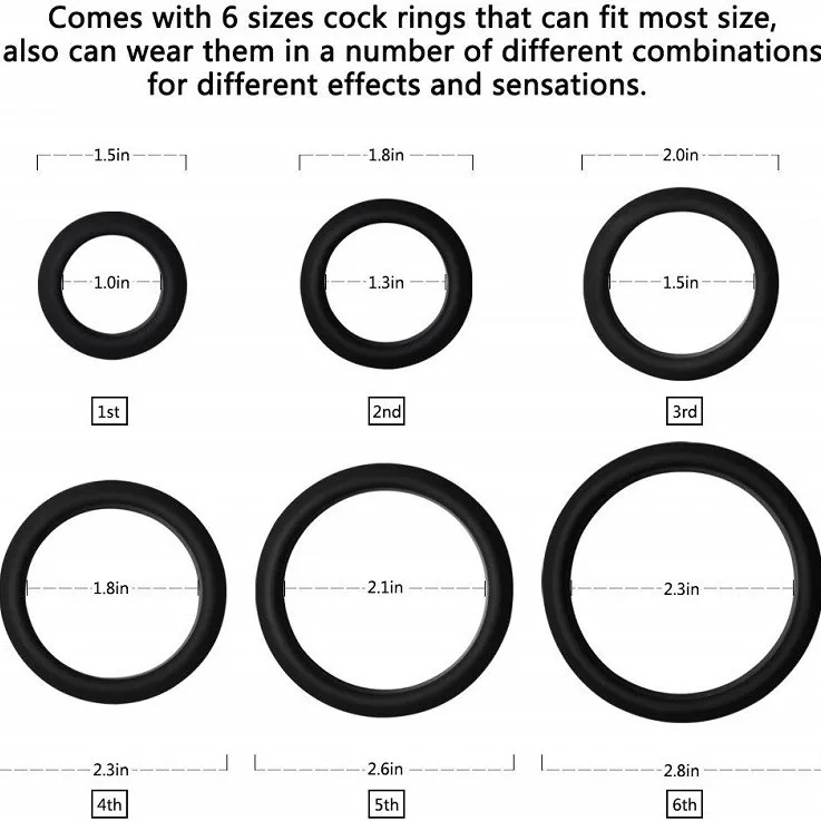 Silicone Cock/Penis Rings Set with 6 Different Sizes for Erection Enhancing, Long Lasting Stronger Stretchy Adult  Toys for Men