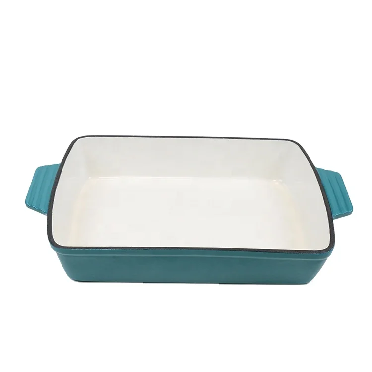 Wholesale Factory Supply 33/36CM Bakeware Rectangle Lasagna Dish Cast Iron Enamel Roasting Pan Baking Dish