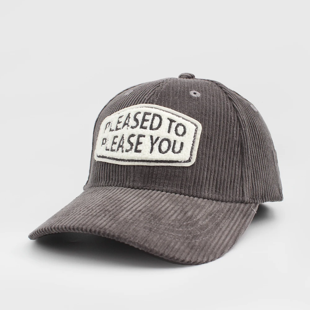 Custom Design Wholesale Grey Corduroy chenille embroidery Striped Baseball Cap