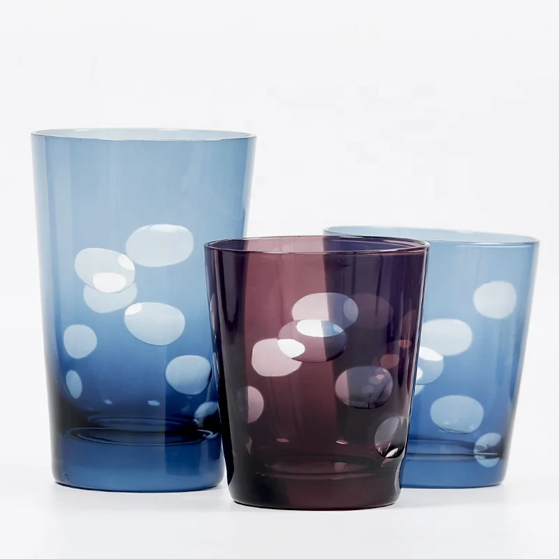 Wholesale Modern Style Blue/Purple Luxury Glass Whiskey Cocktail Shot Glasses Hand-Cut for Home Use with Cold Wine and Milk