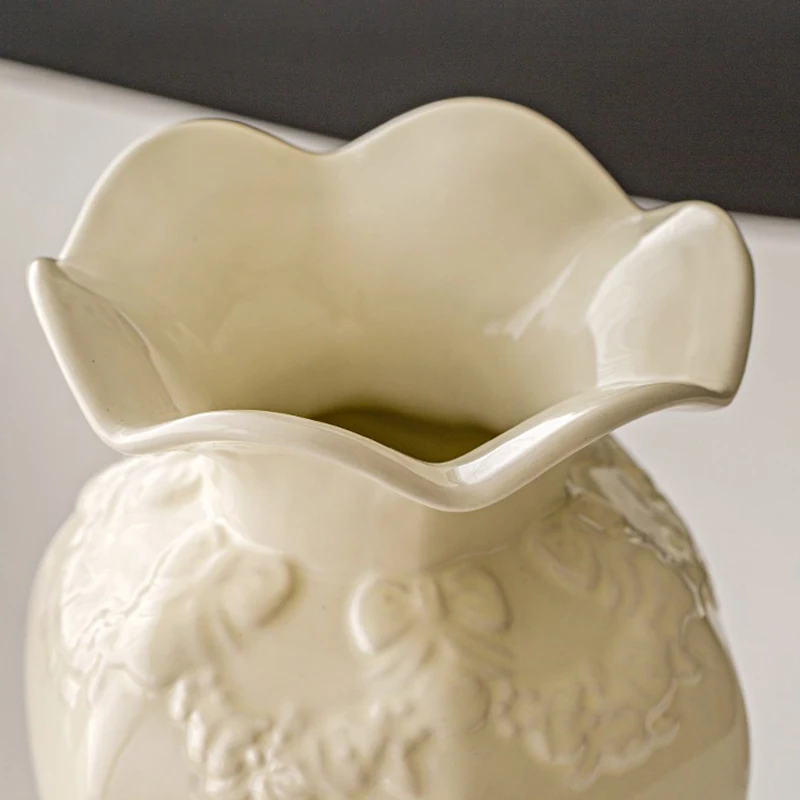 European Retro ceramic art relief vase color emulational rose flower wavy hexagonal bottle living room desktop flower decoration