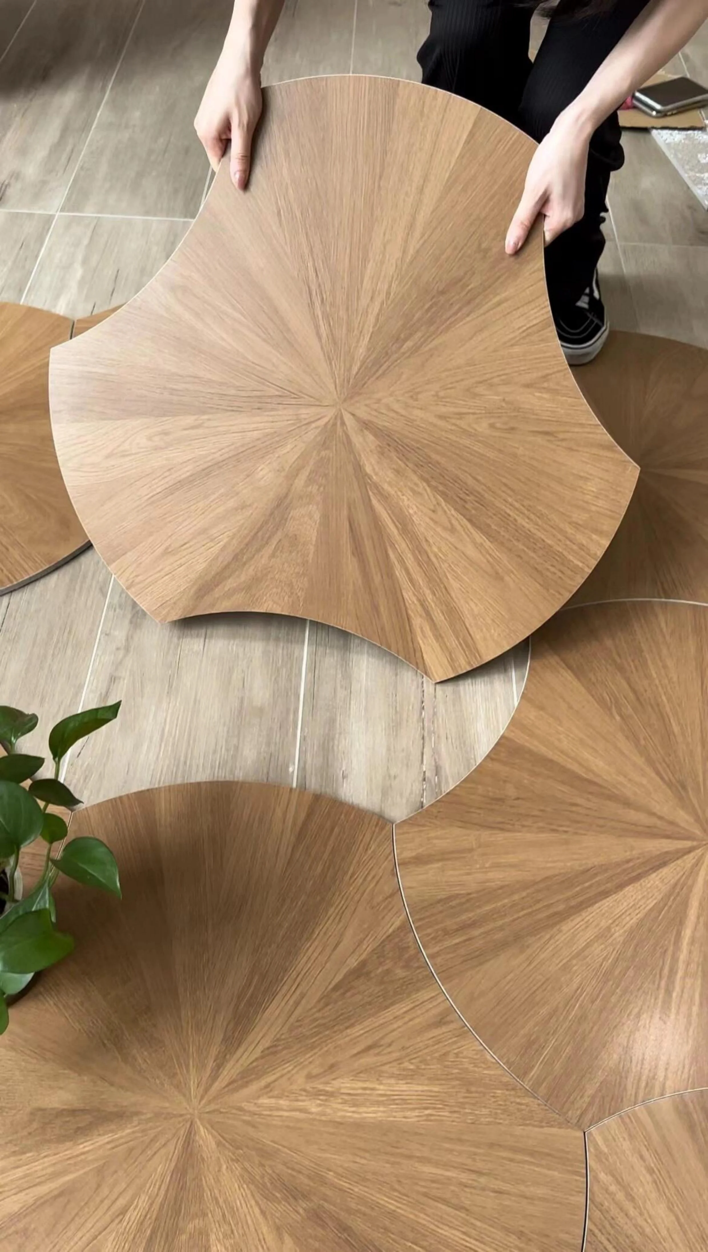 Irregular lotus leaf wood grain ceramic tiles All ceramic zero water absorption 520x600mm imitation wood floor tiles