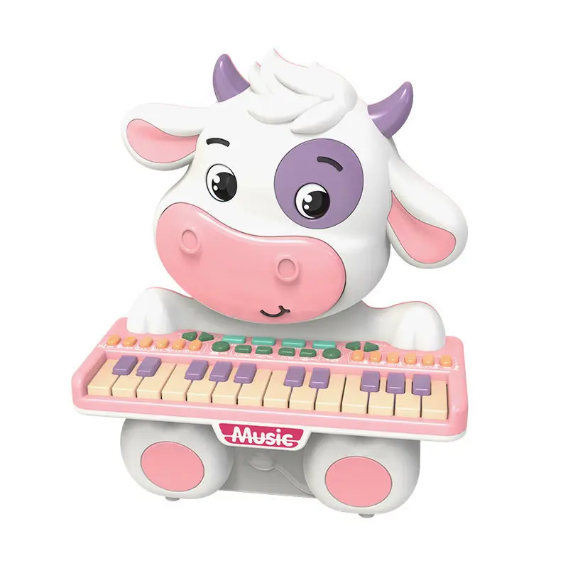 cartoon image animal cow mini piano toy battery operated plastic musical piano