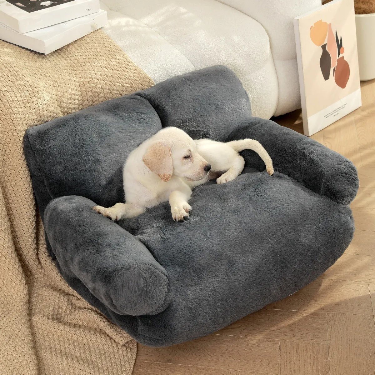 Wholesale Superior Soft Faux Fur Washable Comfortable Luxury Puppy Pet Dog Bed for Cats and Dog