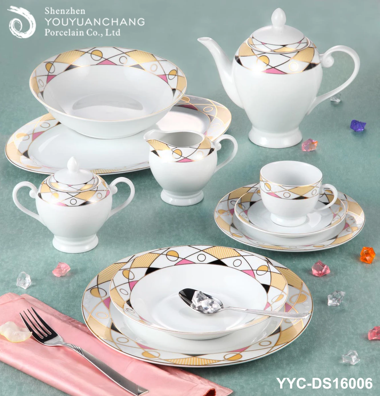 
Super white fine porcelain dinnerware set with silver butterfly design 
