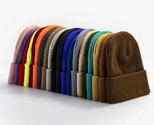 Fashion knit thermal hat beanie hats custom logo Beanie mens beanie Winter skull knit cap with folded cuffs