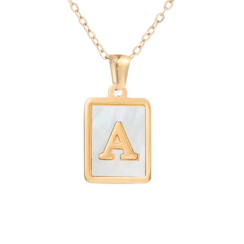 New 2023 18K Gold Plate Shell Stainless Alphabet English Capital Square Letter Necklace For Girls