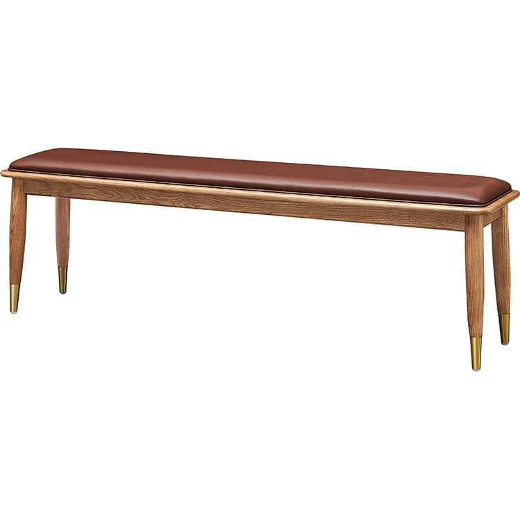 Nordic Wooden Strip Bedroom Bed Tail Modern Simple Bed Light Luxury Leather Sofa Stool