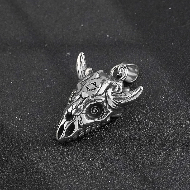 Factory Wholesale Cow Bull Ox Head Skull Punk Viking Gothic Men Stainless Steel Pendant Necklace for man
