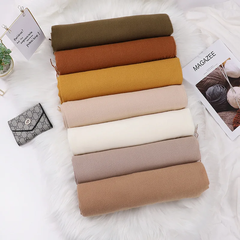 Fashion 31 Solid Colors Custom Brand Women Winter Cashmere Scarf Tassel For Ladies Plain Pashmina Shawls Warm Hijab