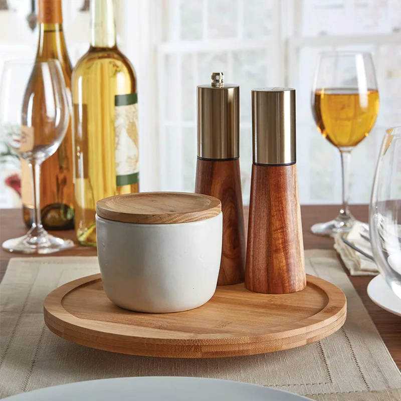 Free Sample Home Kitchen Lazy Susan Wood Storage Spice Rack Tabletop Rotating Round Bamboo Tray with Base
