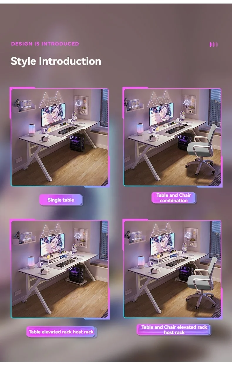 2024 YOUTAI hot cheap modern simple gaming table and chair set with shelf for home computer gaming desk standing room decoration