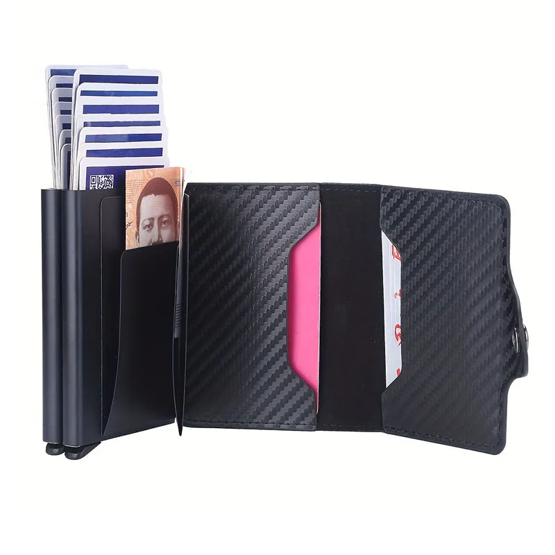 Fashion Carbon Fibre Front Pocket Wallet, Metal Wallet For Men,Rfid Slim Minimalist Wallet Aluminum Credit Card