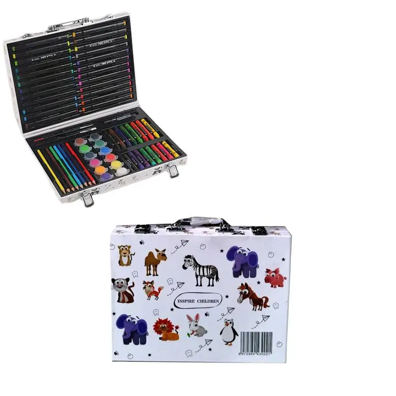 Wholesale 004 64 pieces wooden box art drawing set with watercolor pen and colour pencil for kids