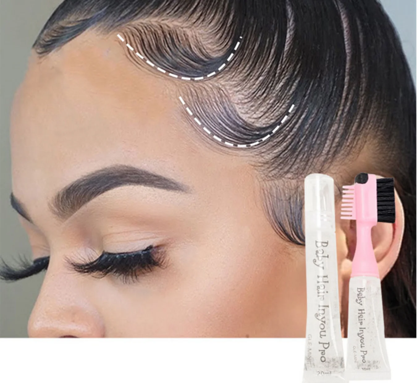 Baby Hair Edges Brush for Black Women 3 In 1 Baby Hair Inyou Pro Waterproof Quick Edge Control Brush with Gel for Baby Hair