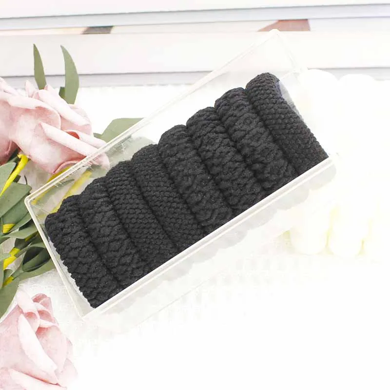 Korean high elastic towel hair ties boxed thicker and dark rubber bands for women