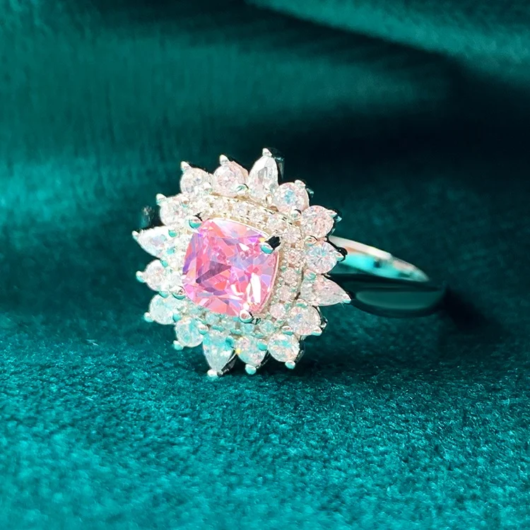 Women High Quality Sterling Silver 925 Ring with Fancy Cubic Zircon Flower Shape for Engagement